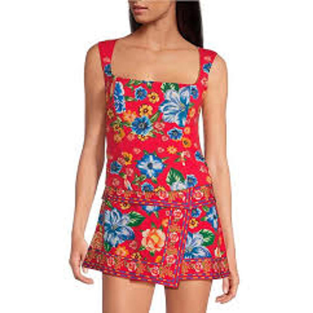 Chelsea & Violet Square Neckline Floral Sleeveless Blouse